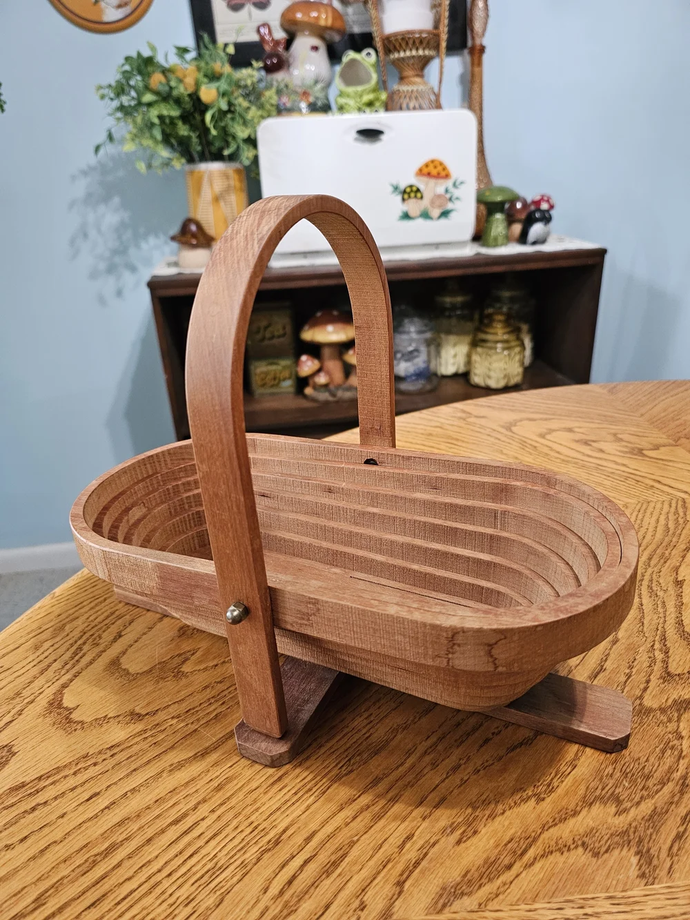 Vintage Collapsible Wooden Basket Bowl Trivet MCM Boho Cottagecore